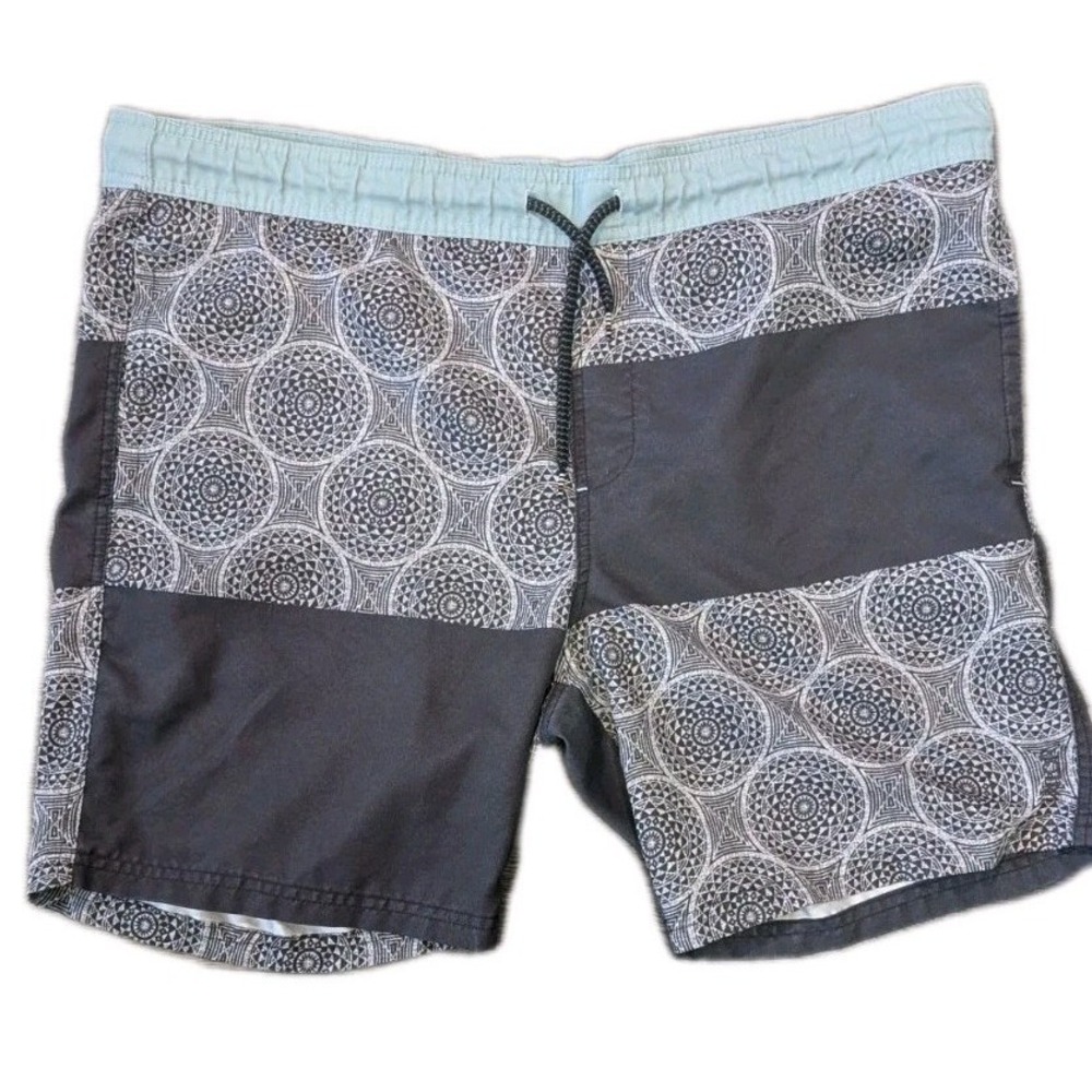 Valor Mens XL Board Shorts Patchwork Logo Gray &‎ Green Geometric Beachy Summer